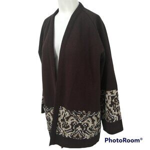 Vintage Rosa Lee Open Cardigan Sweater Size XL? Pockets Geometric Aztec Brown